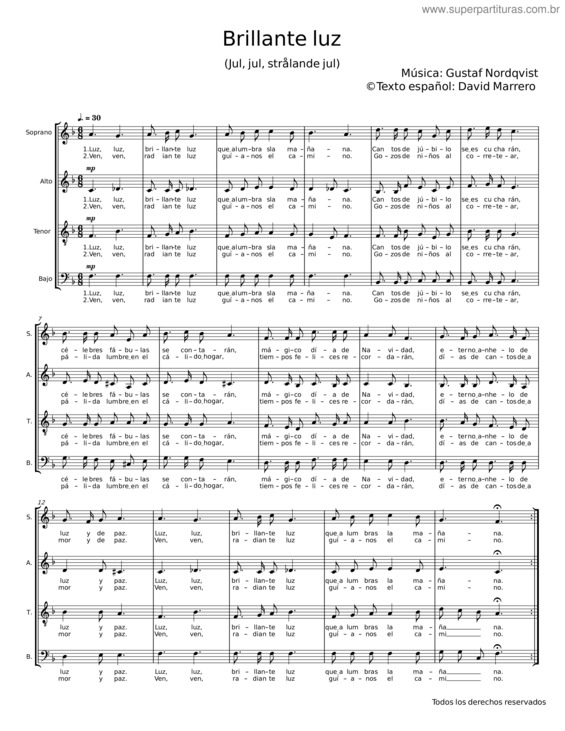 Partitura da música Brillante Luz – Gustaf Nordqvist