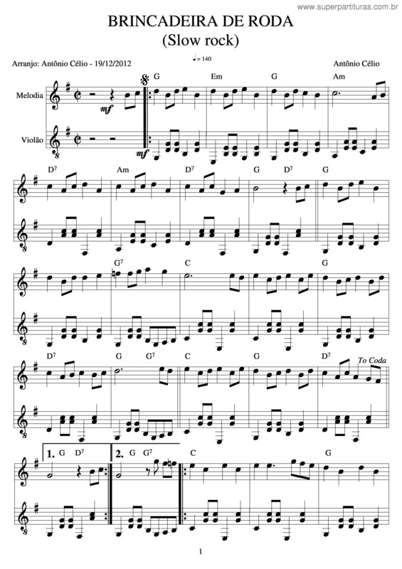 Partitura da música Brincadeira De Roda