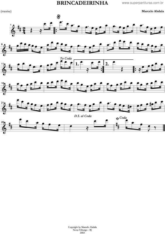 Partitura da música Brincadeirinha