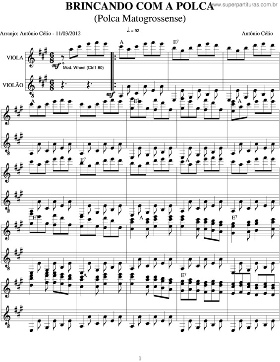 Partitura da música Brincando Com Polca