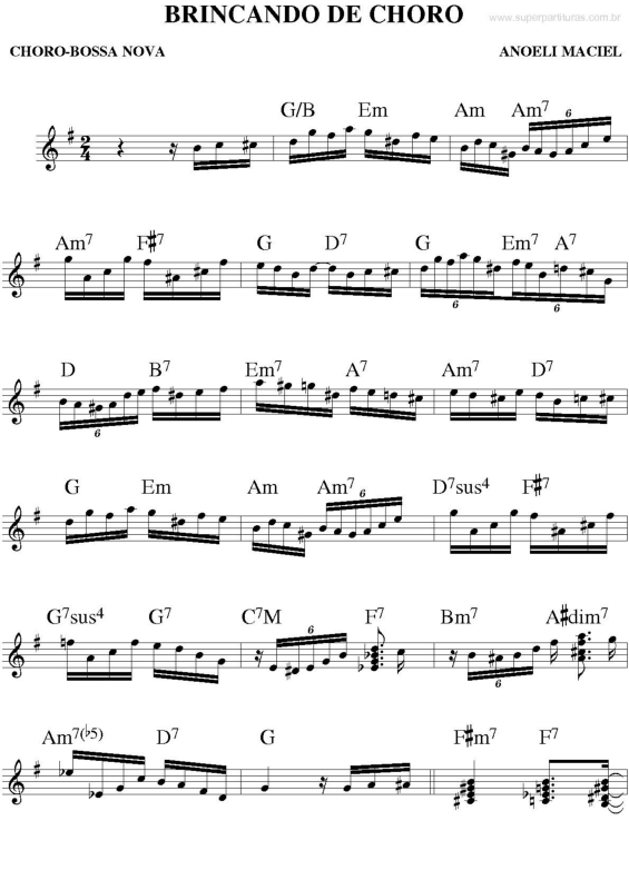 Partitura da música Brincando de Choro