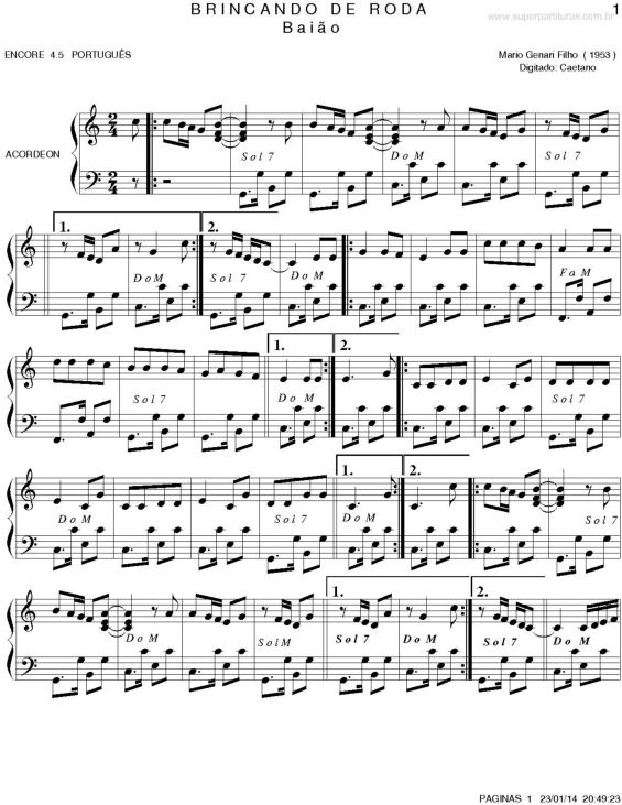 Partitura da música Brincando de Roda