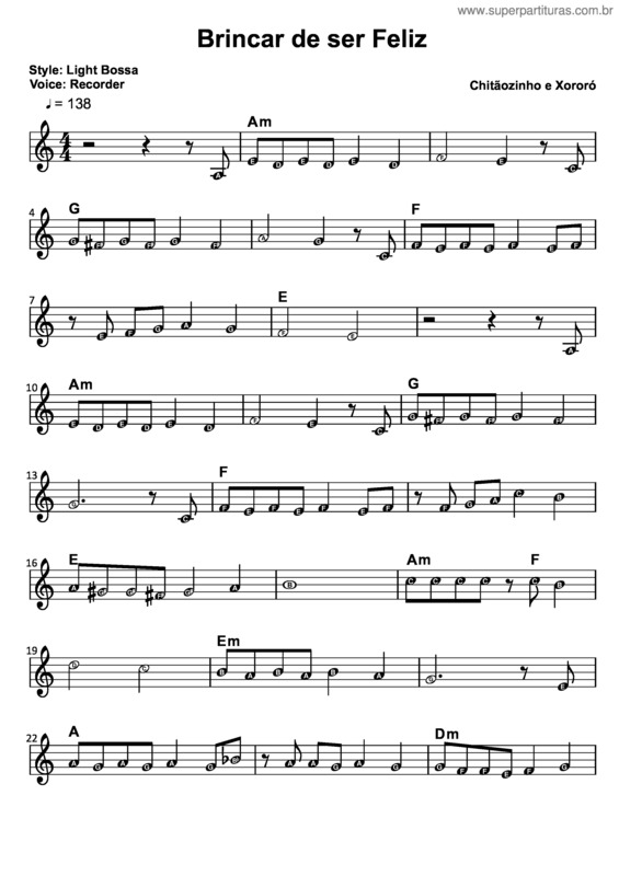 Partitura da música Brincar De Ser Feliz v.2