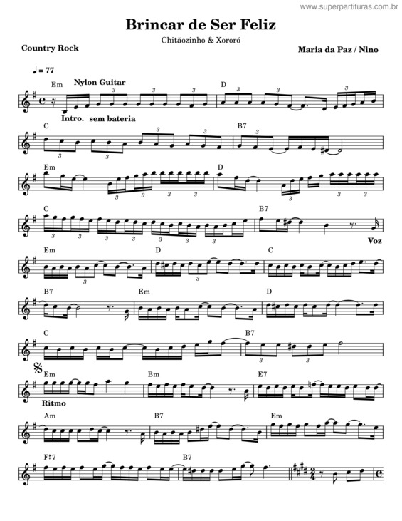 Partitura da música Brincar De Ser Feliz v.3