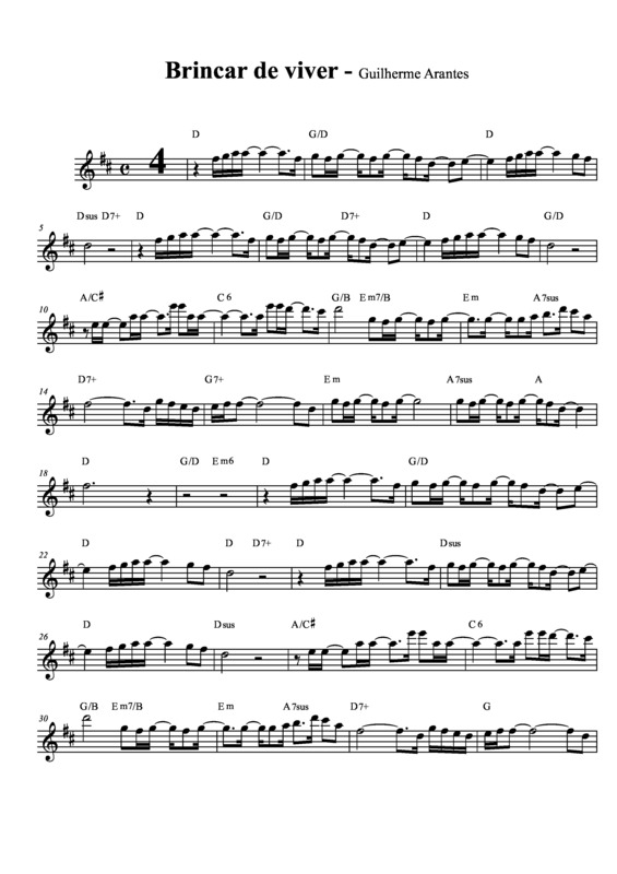 Partitura da música Brincar de Viver v.3