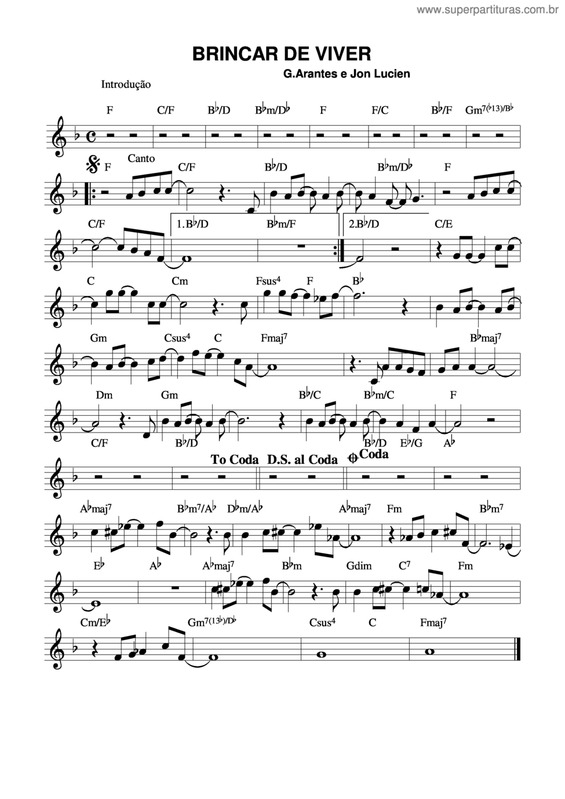 Partitura da música Brincar De Viver v.5