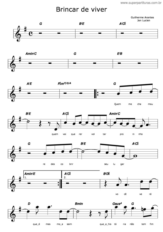 Partitura da música Brincar De Viver v.6