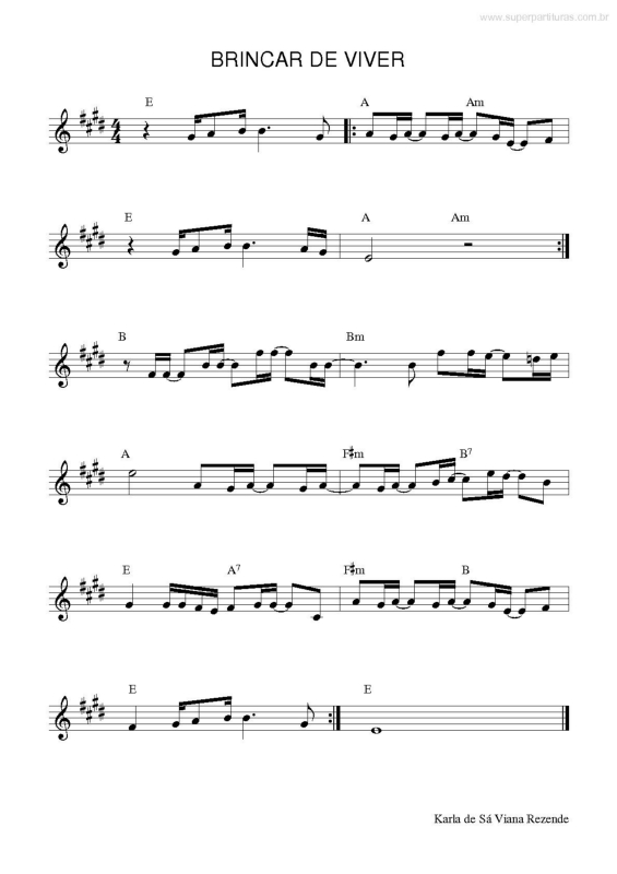 Partitura da música Brincar de Viver