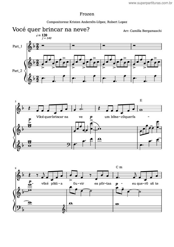 Partitura da música Brincar Na Neve