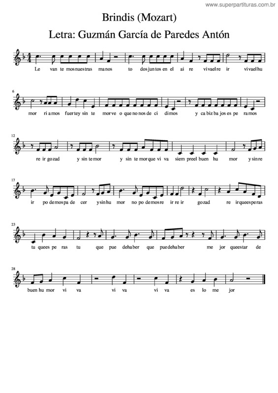 Partitura da música Brindis Mozart Letra Guzm N Garc A De Paredes Ant N