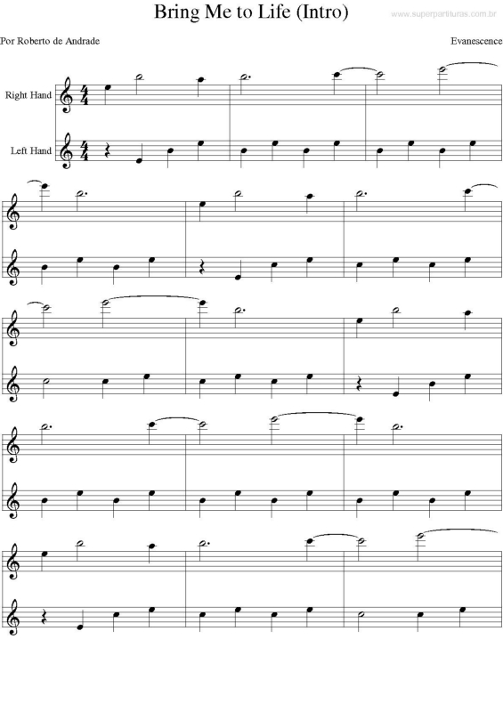 Partitura da música Bring Me To Life (Introdução)