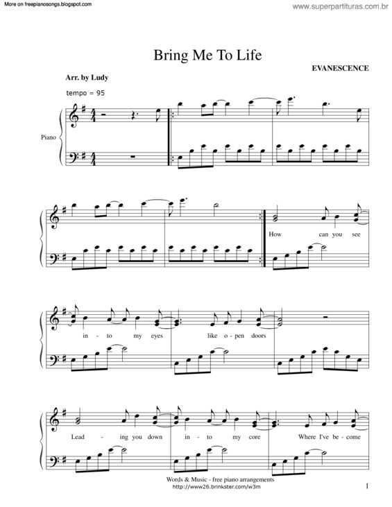 Partitura da música Bring Me To Life v.11