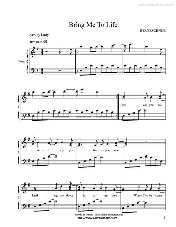 Partitura da música Bring Me To Life v.2