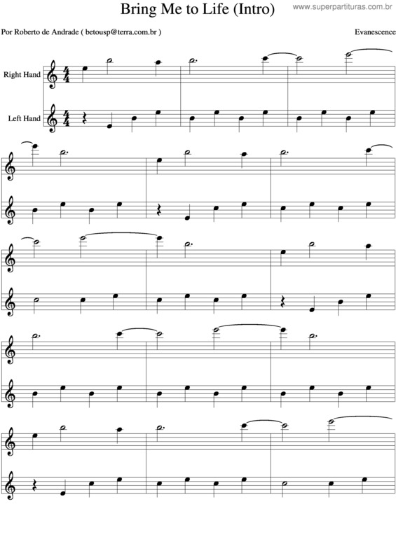 Partitura da música Bring Me To Life v.4