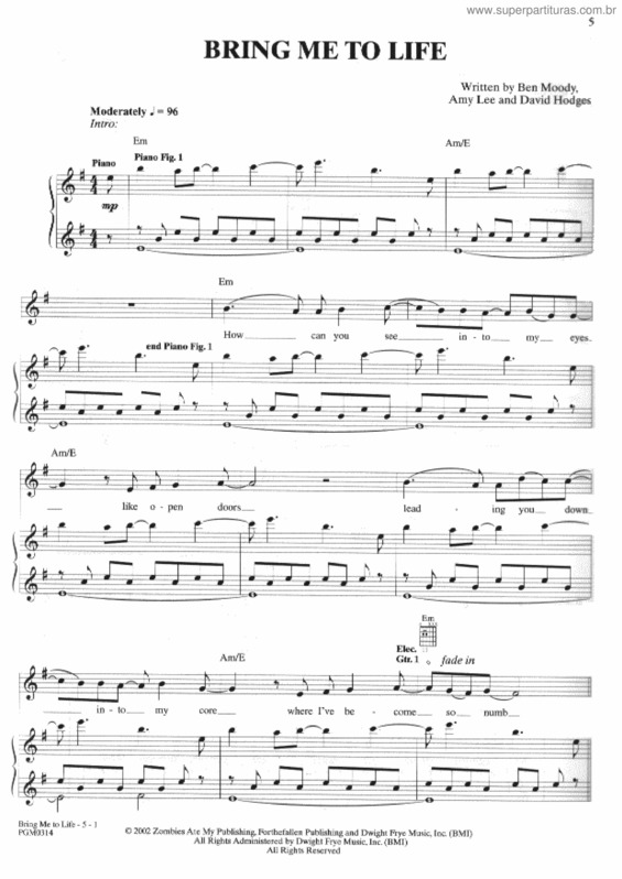 Partitura da música Bring Me To Life v.5