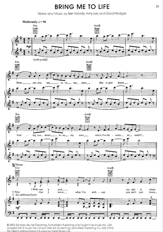 Partitura da música Bring Me To Life v.9