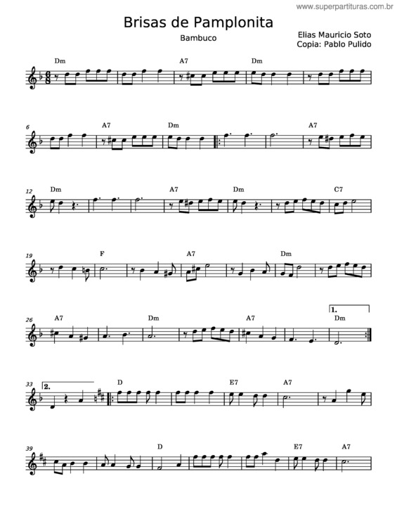 Partitura da música Brisas De Pamplonita – Elías Mauricio Soto