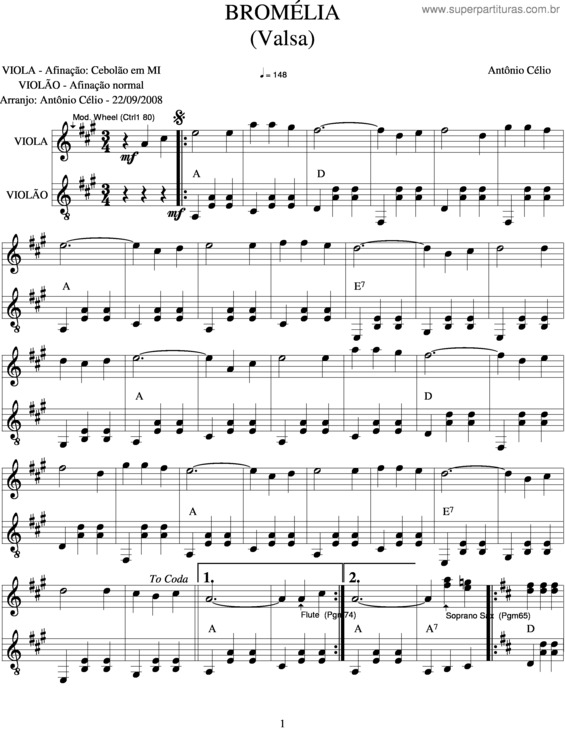 Partitura da música Bromélia