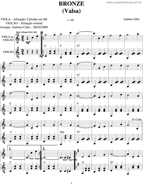 Partitura da música Bronze