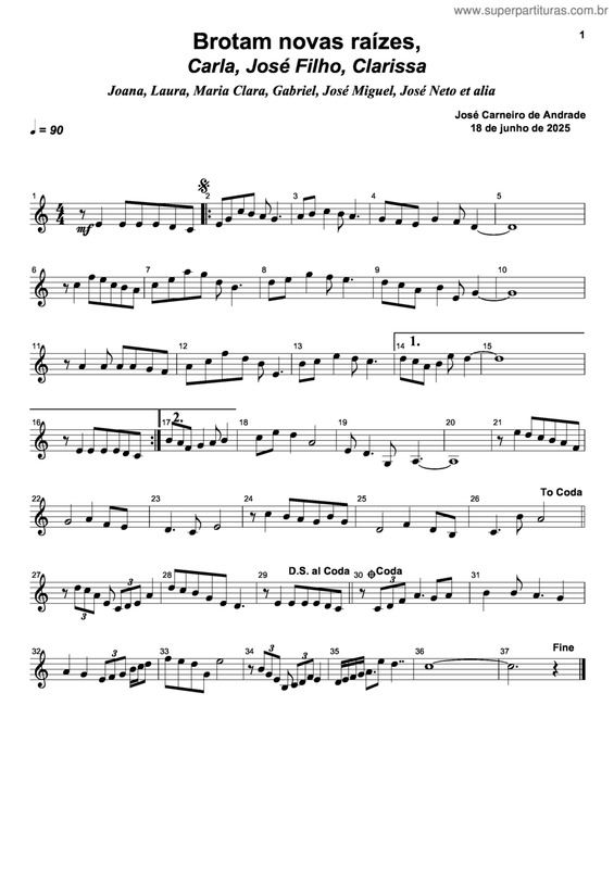 Partitura da música Brotam Novas Raízes