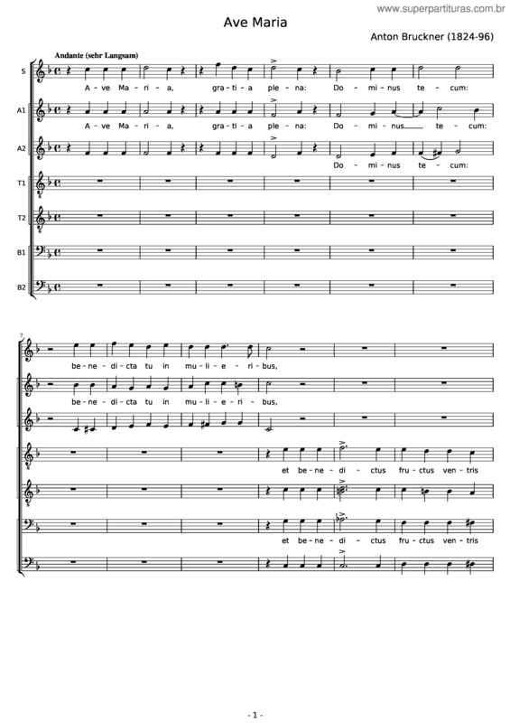 Partitura da música Bruckner / Ave Maria