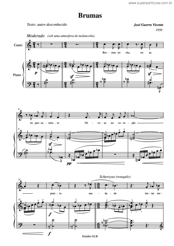 Partitura da música Brumas