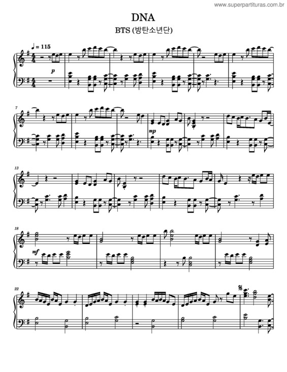 Partitura da música Bts – Dna