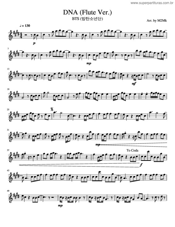 Partitura da música Bts Bangtansonyeondan Dna Flute Score v.2
