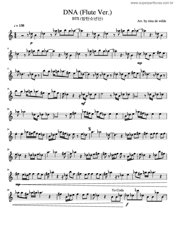 Partitura da música Bts Bangtansonyeondan Dna Flute Score