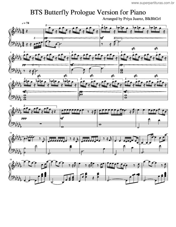 Partitura da música Bts Butterfly Prologue Version For Piano