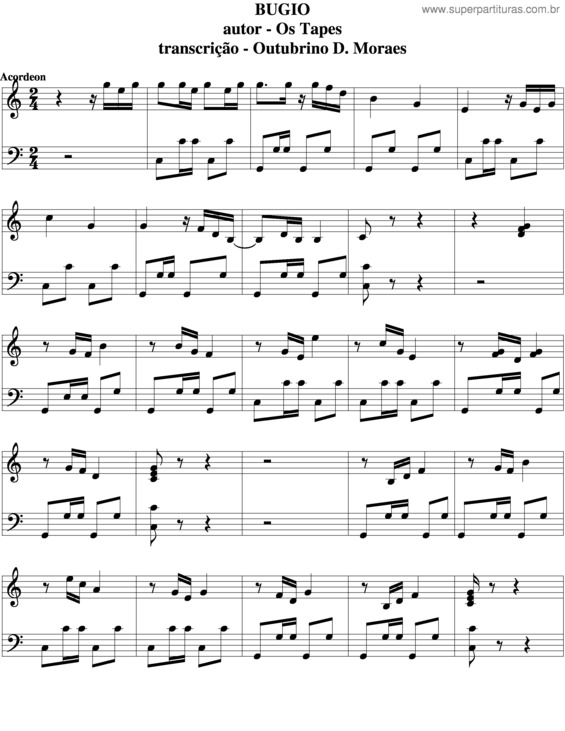 Partitura da música Bugio