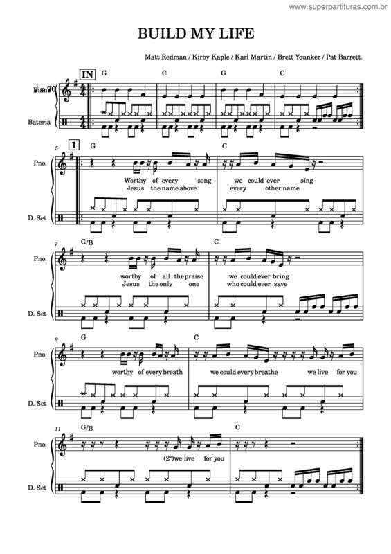 Partitura da música Build My Life Conjunto – Matt Redman / Kirby Kaple / Karl Martin / Brett Younker / Pat Barrett.