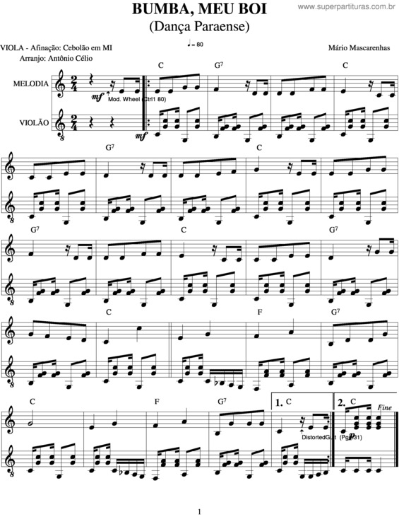 Partitura da música Bumba Meu Boi