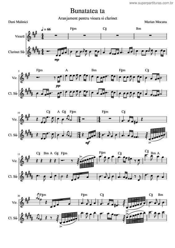 Partitura da música Bunatatea Ta