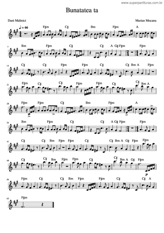 Partitura da música Bunatatea_Ta
