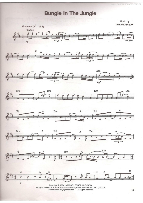 Partitura da música Bungle in the Jungle v.2