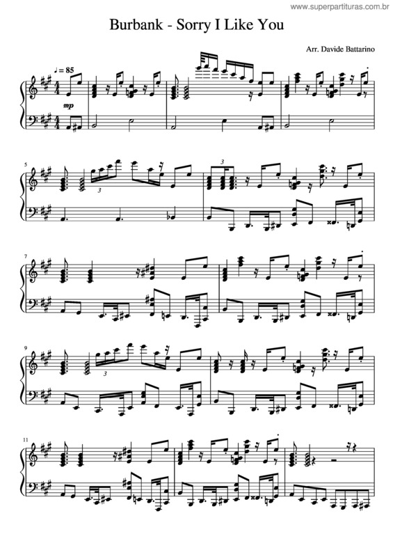 Partitura da música Burbank – Sorry I Like You