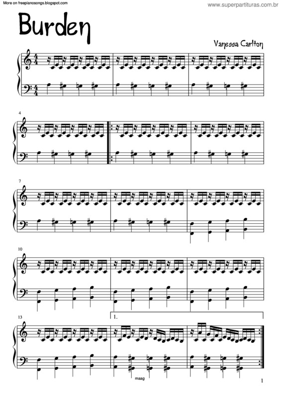 Partitura da música Burden