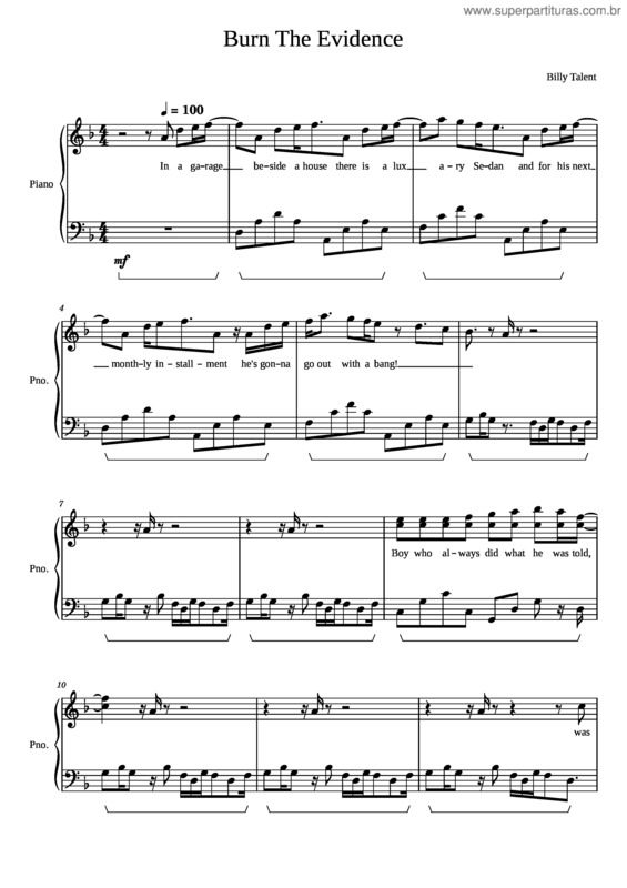 Partitura da música Burn The Evidence – Billy Talent