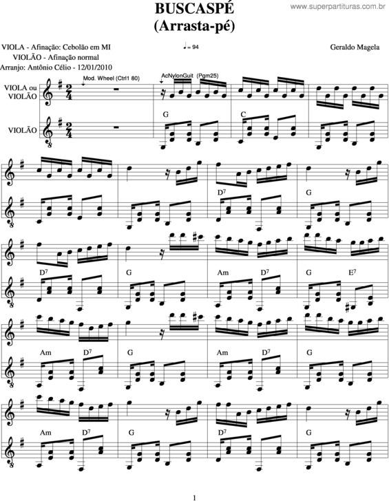 Partitura da música Buscapé