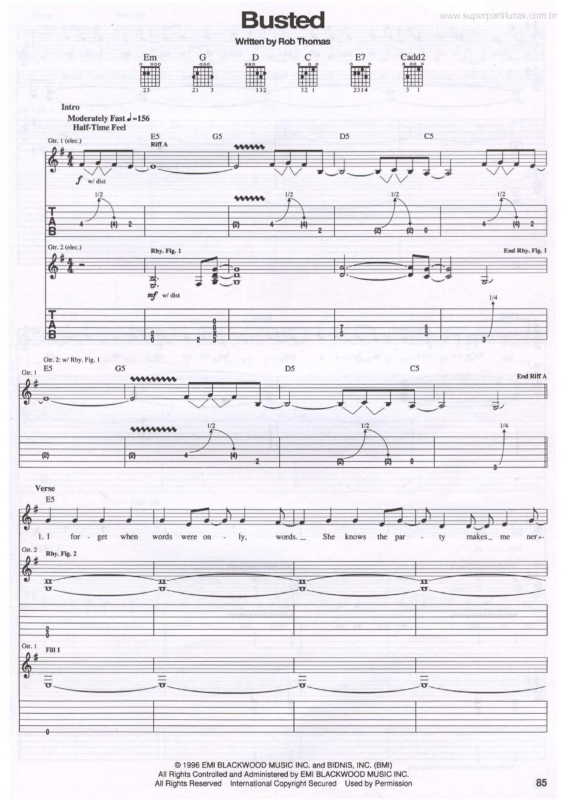 Partitura da música Busted