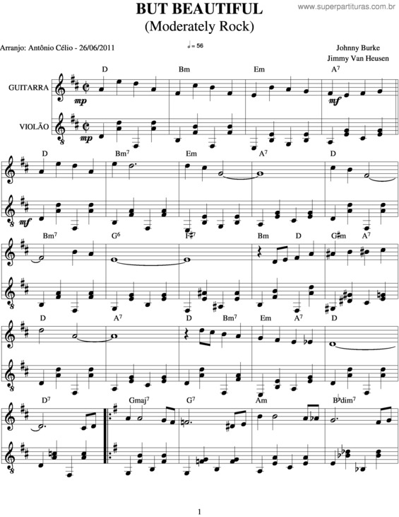 Partitura da música But Beautiful