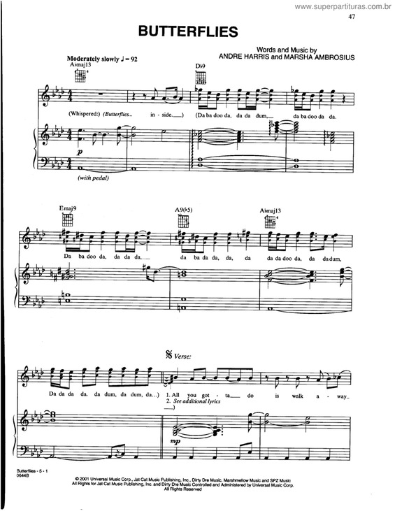 Partitura da música Butterflies