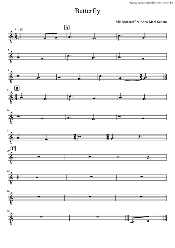 Partitura da música Butterfly-Baryton-Clésol