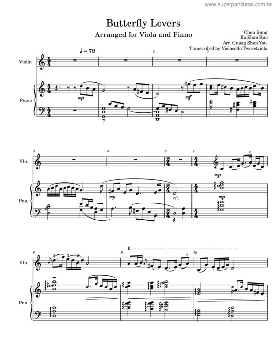 Partitura da música Butterfly Lovers Violin Concerto v.6