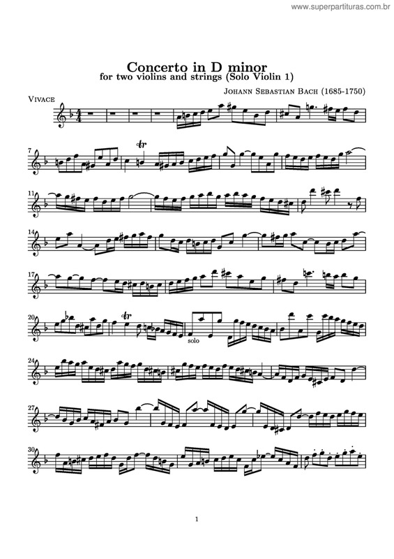 Partitura da música Bwv. 1043, Violino 1