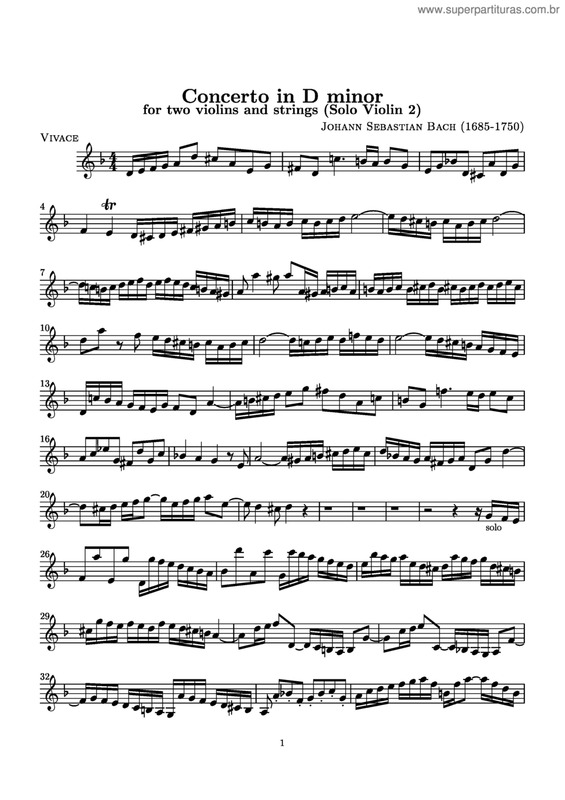 Partitura da música Bwv. 1043, Violino 2