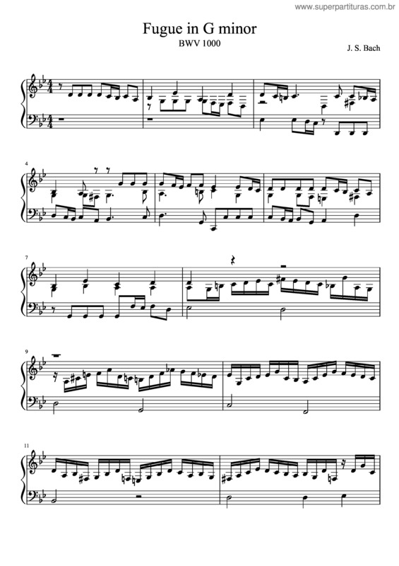 Partitura da música Bwv 1000: Fugue In G Minor