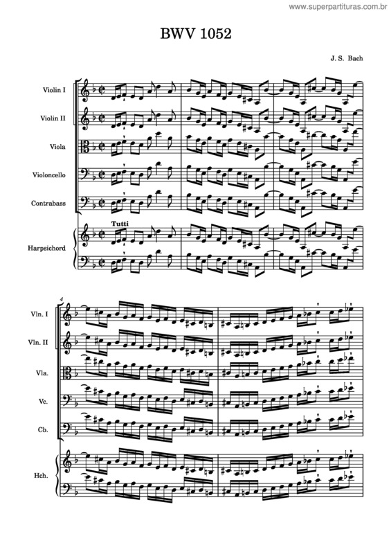 Partitura da música Bwv 1052: Concerto For Harpsichord And Strings In D Minor
