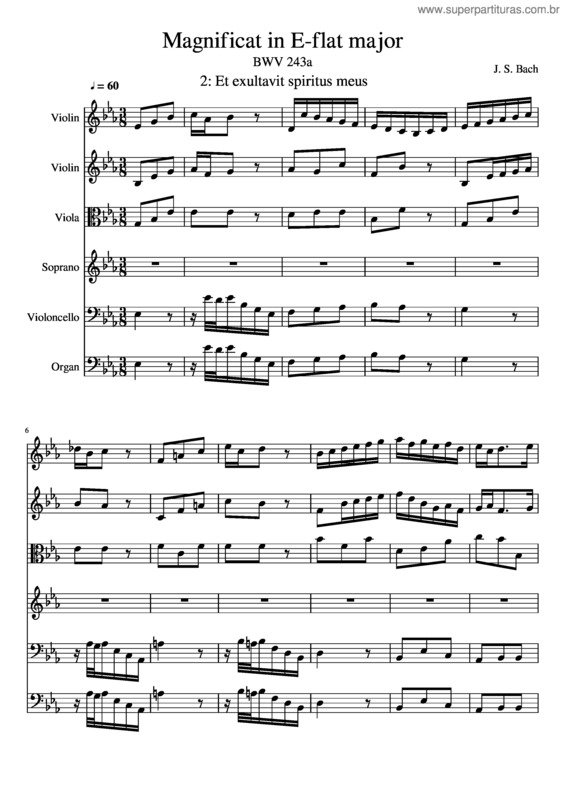 Partitura da música Bwv 243A: Magnificat In E–Flat Major, 2 Et Exultavit Spiritus Meus
